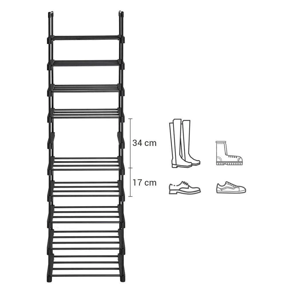 10-Tier Metal Shoe Rack Customizable Design Grey