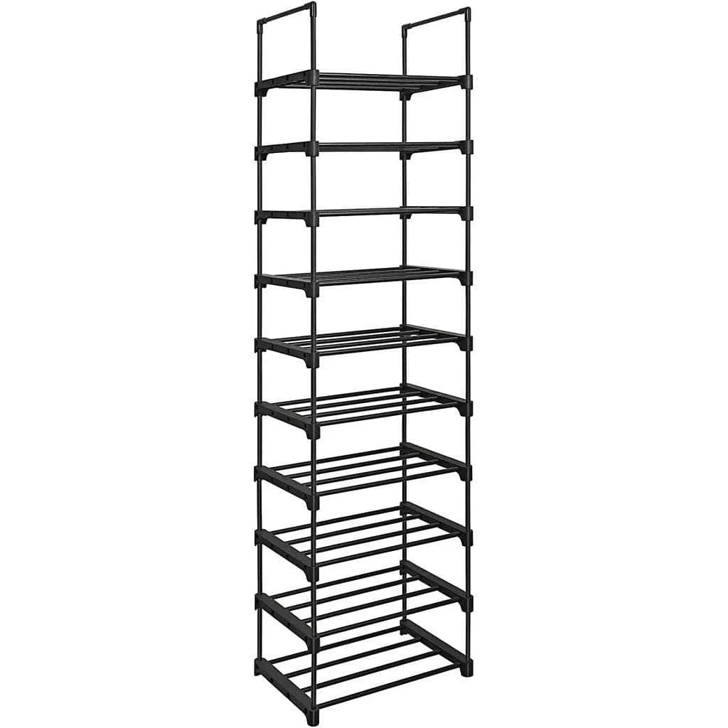 10-Tier Metal Shoe Rack Customizable Design Grey