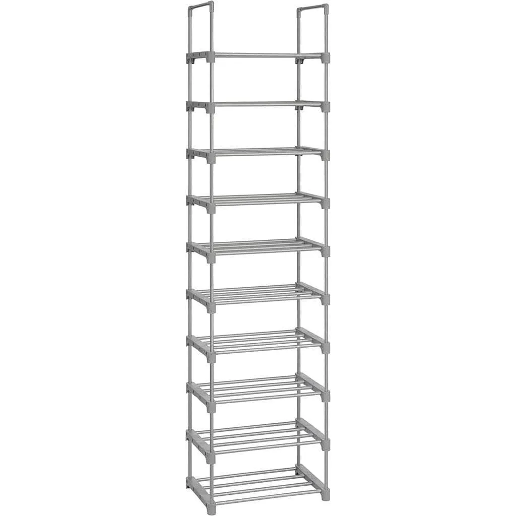 10-Tier Metal Shoe Rack Customizable Design Grey