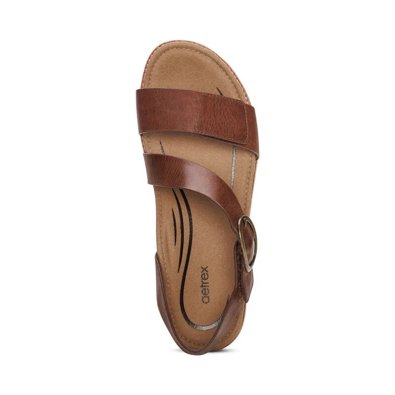 Aetrex Women's Tamara Asymmetrical Quarter Strap Sandal - Walnut FC101