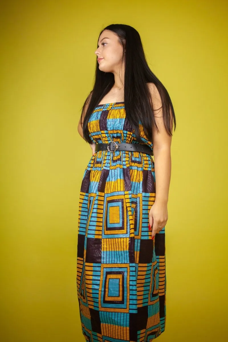 African Dress in Amazing Blue Kente