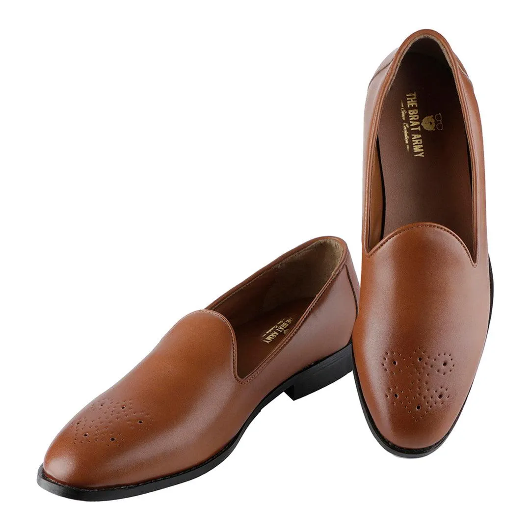 Assisi Timeless Medallion Toe Tan Slipper Shoes