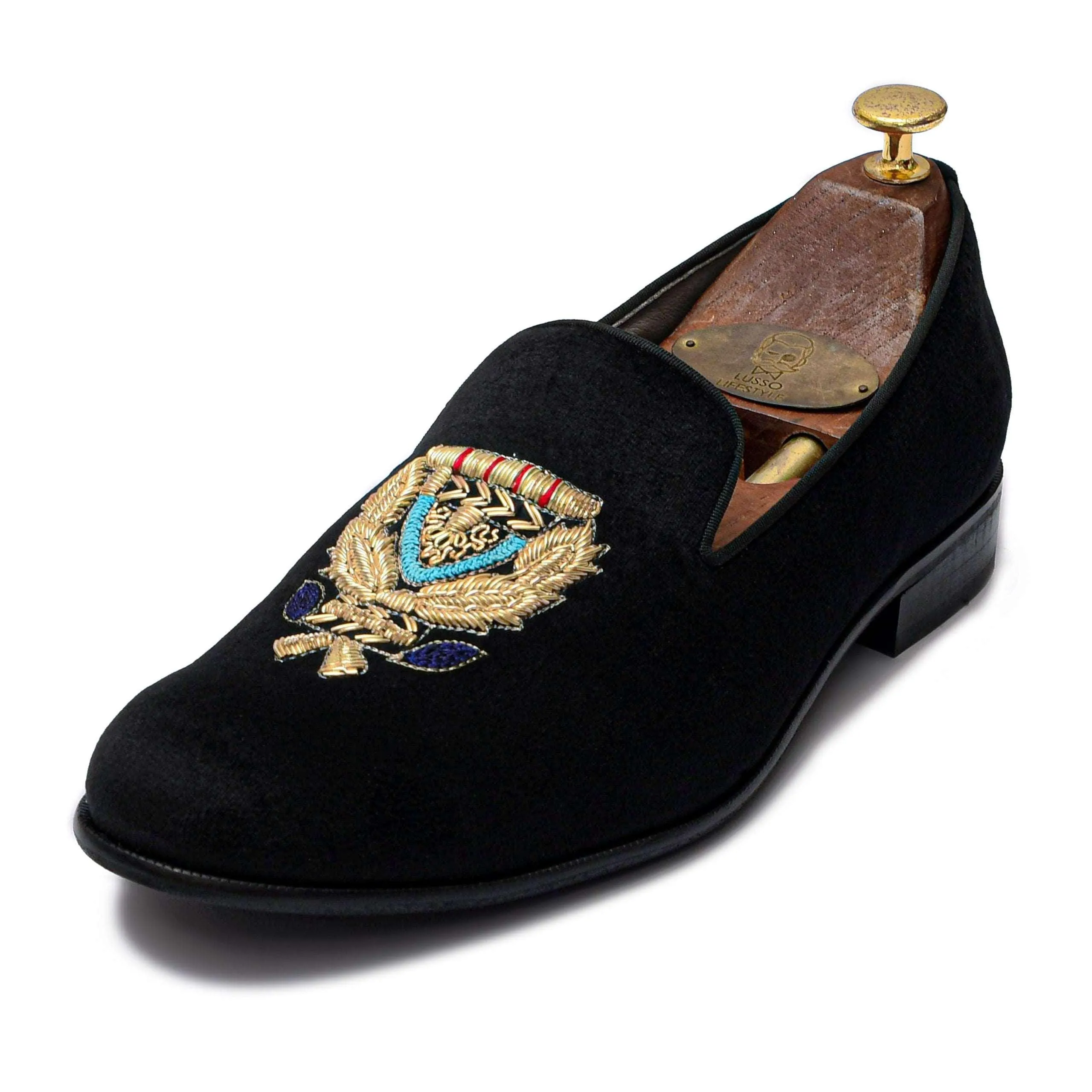 BARONE | BLACK VELVET ZARDOSI SLIP-ON