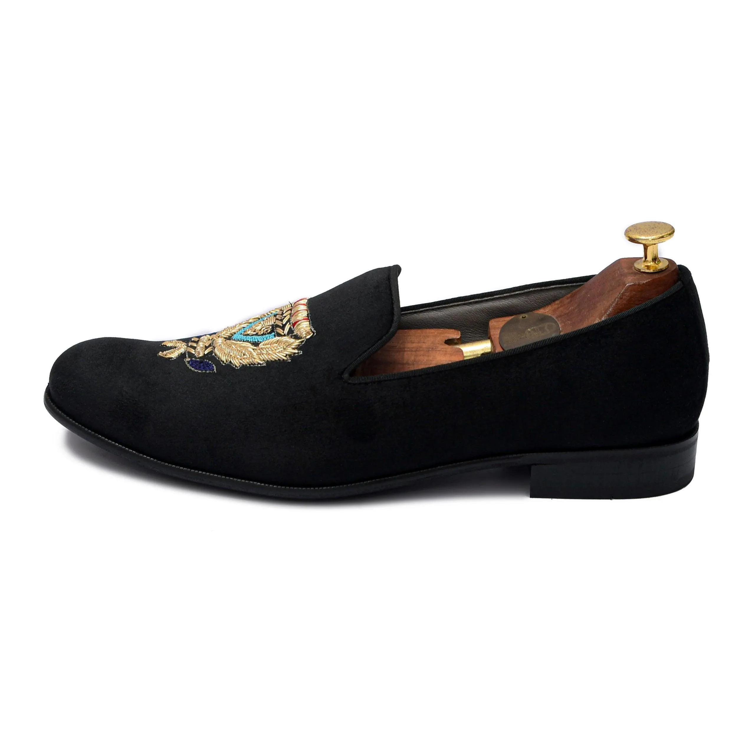 BARONE | BLACK VELVET ZARDOSI SLIP-ON