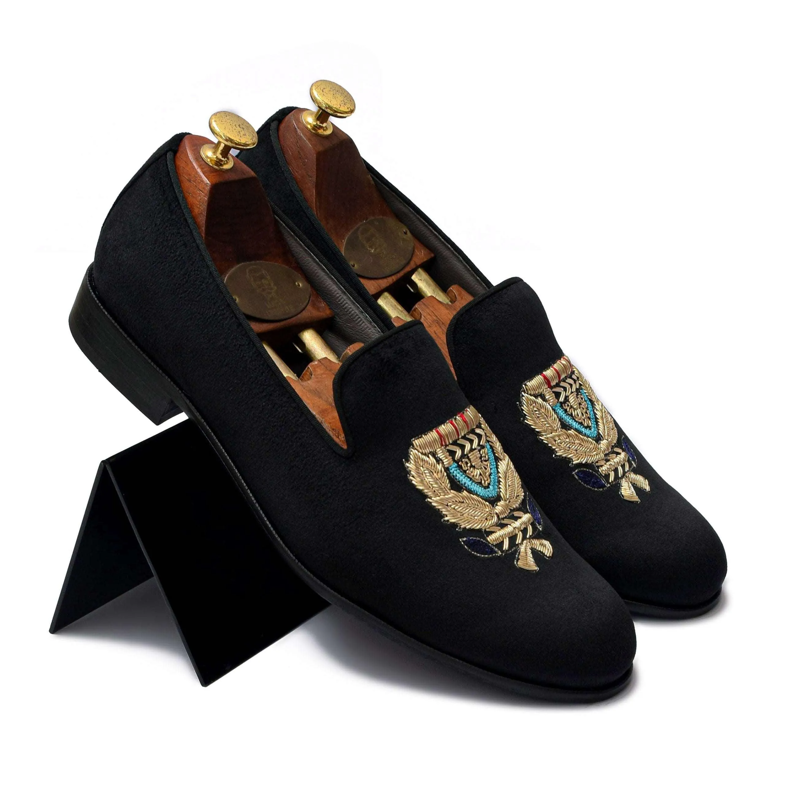 BARONE | BLACK VELVET ZARDOSI SLIP-ON