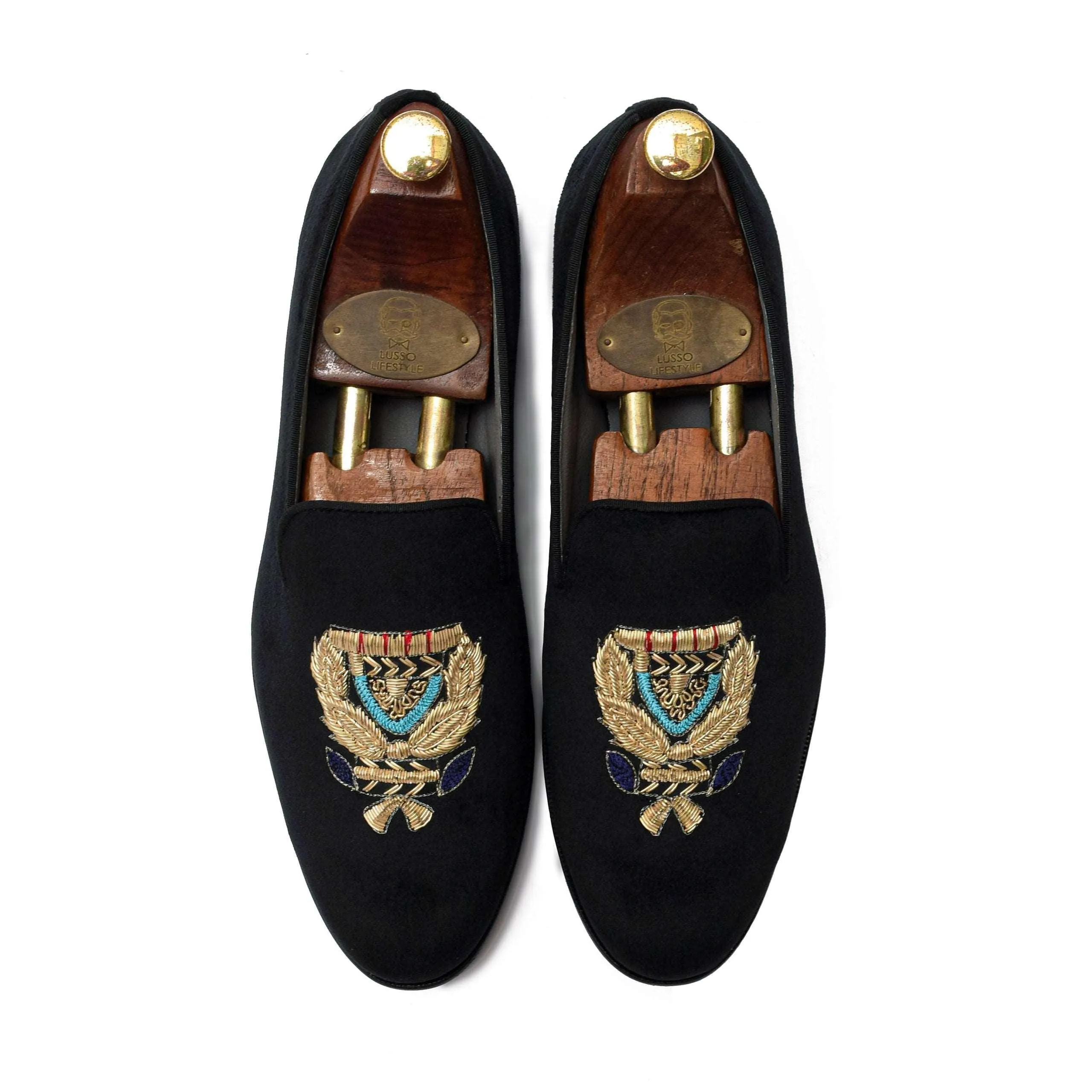 BARONE | BLACK VELVET ZARDOSI SLIP-ON