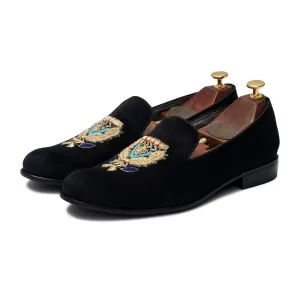 BARONE | BLACK VELVET ZARDOSI SLIP-ON