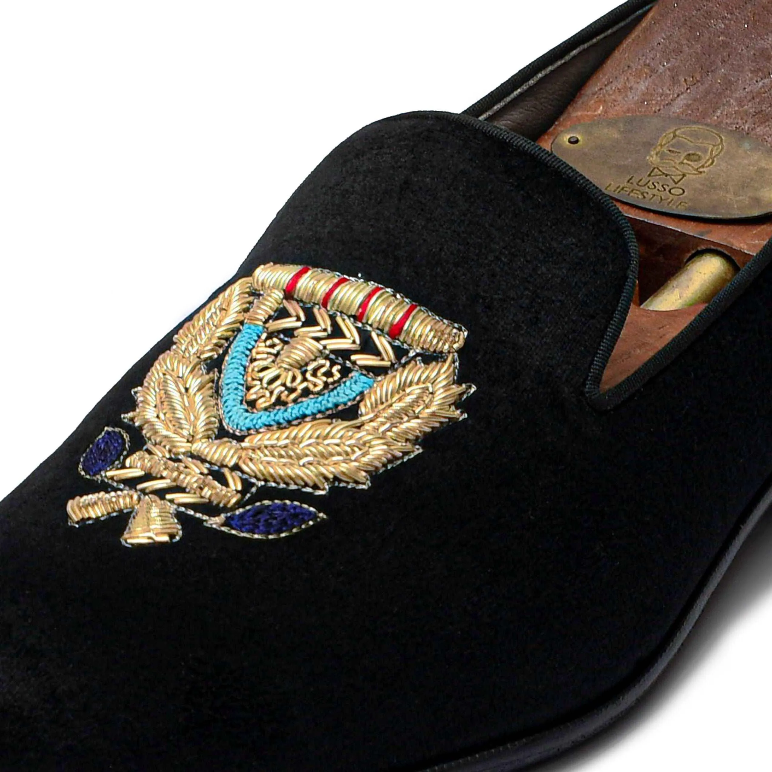 BARONE | BLACK VELVET ZARDOSI SLIP-ON