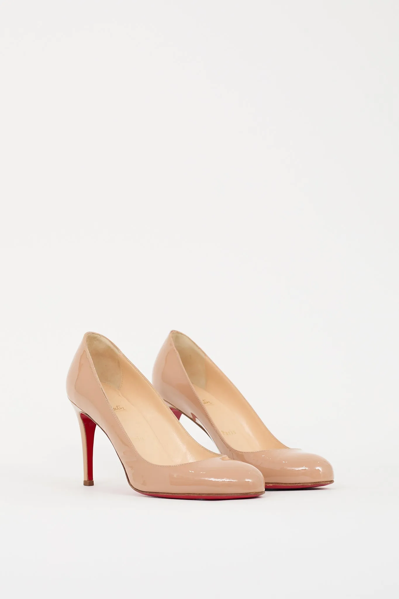 Beige Patent Leather Simple Pump