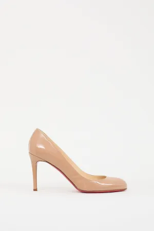 Beige Patent Leather Simple Pump