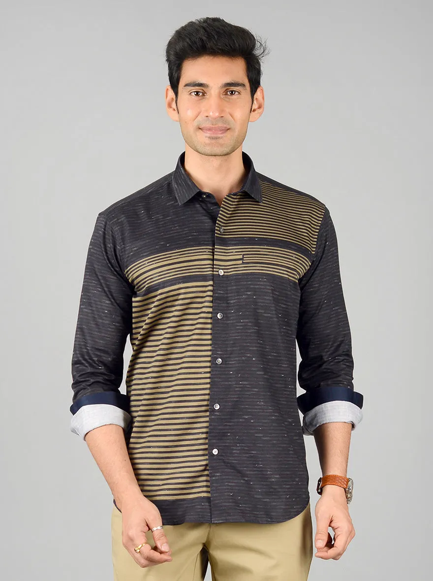 Black & Green Striped Slim Fit Party Wear Shirt | JB Studio