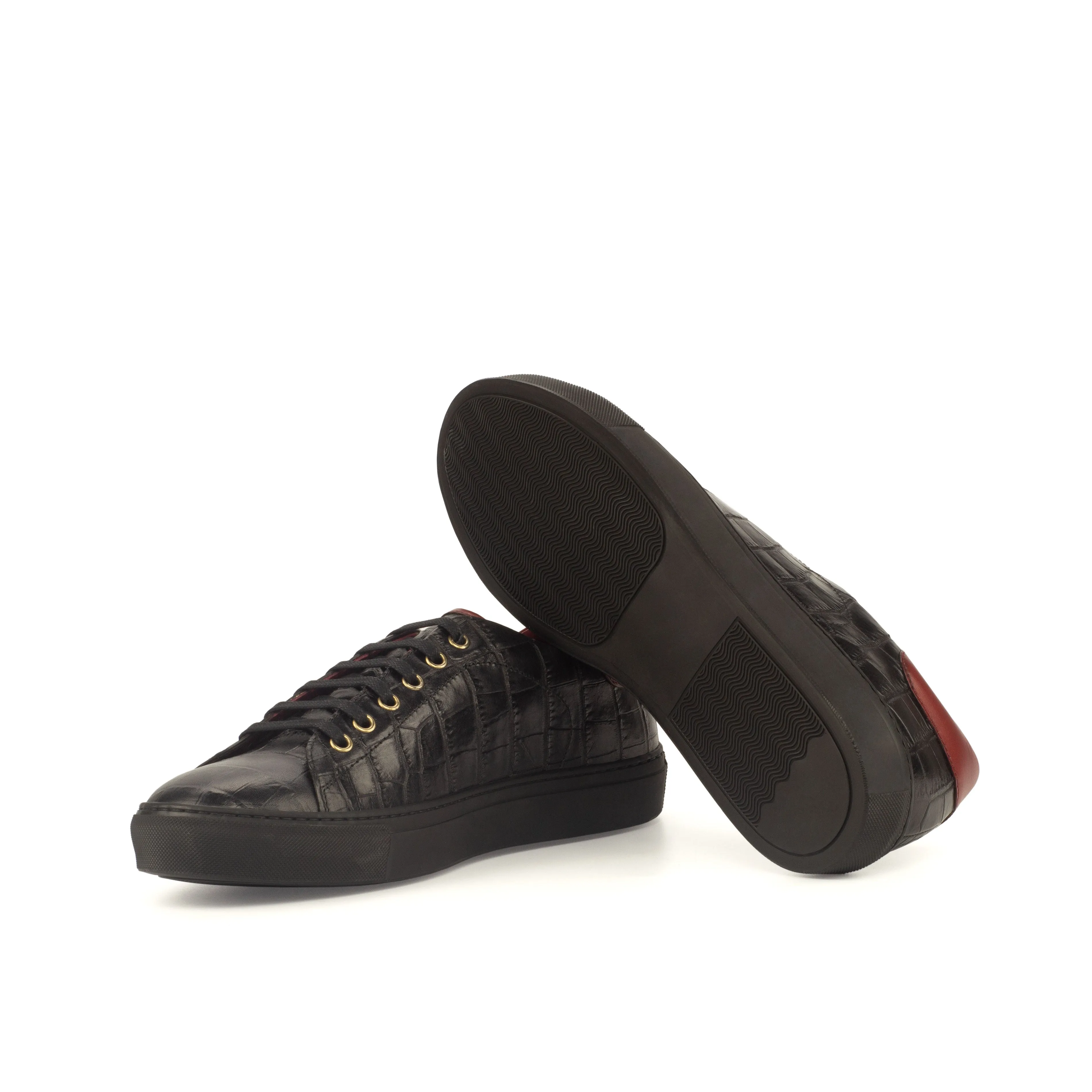 Black Croco Leather Trainers