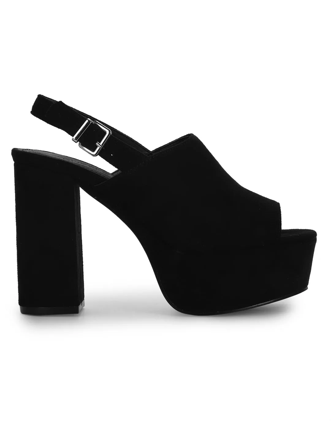 Black Micro Block Heel Buckled Mule