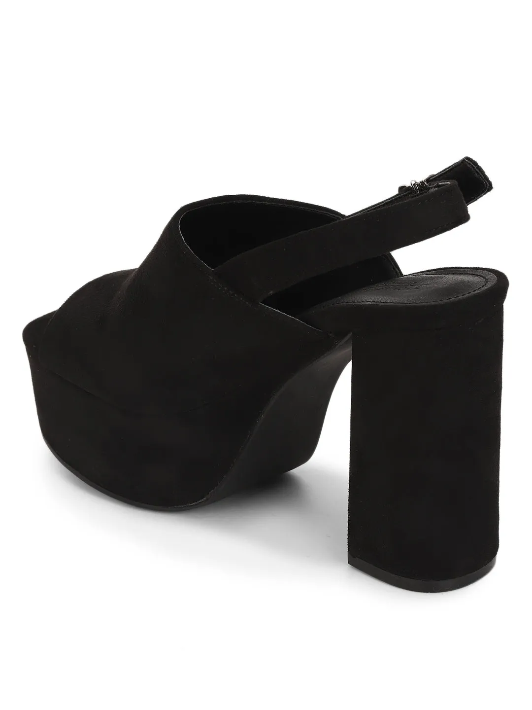 Black Micro Block Heel Buckled Mule