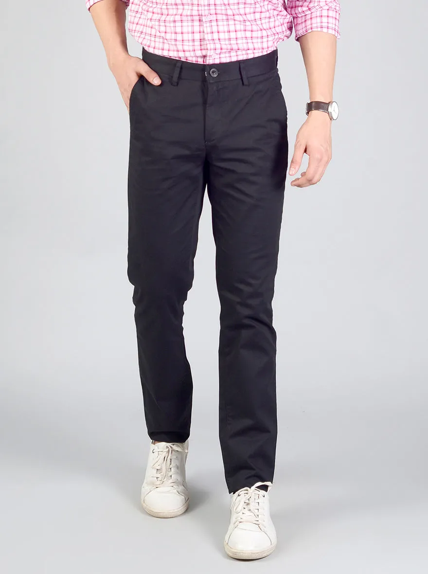 Black Self Textured Slim Fit Casual Trouser | JadeBlue