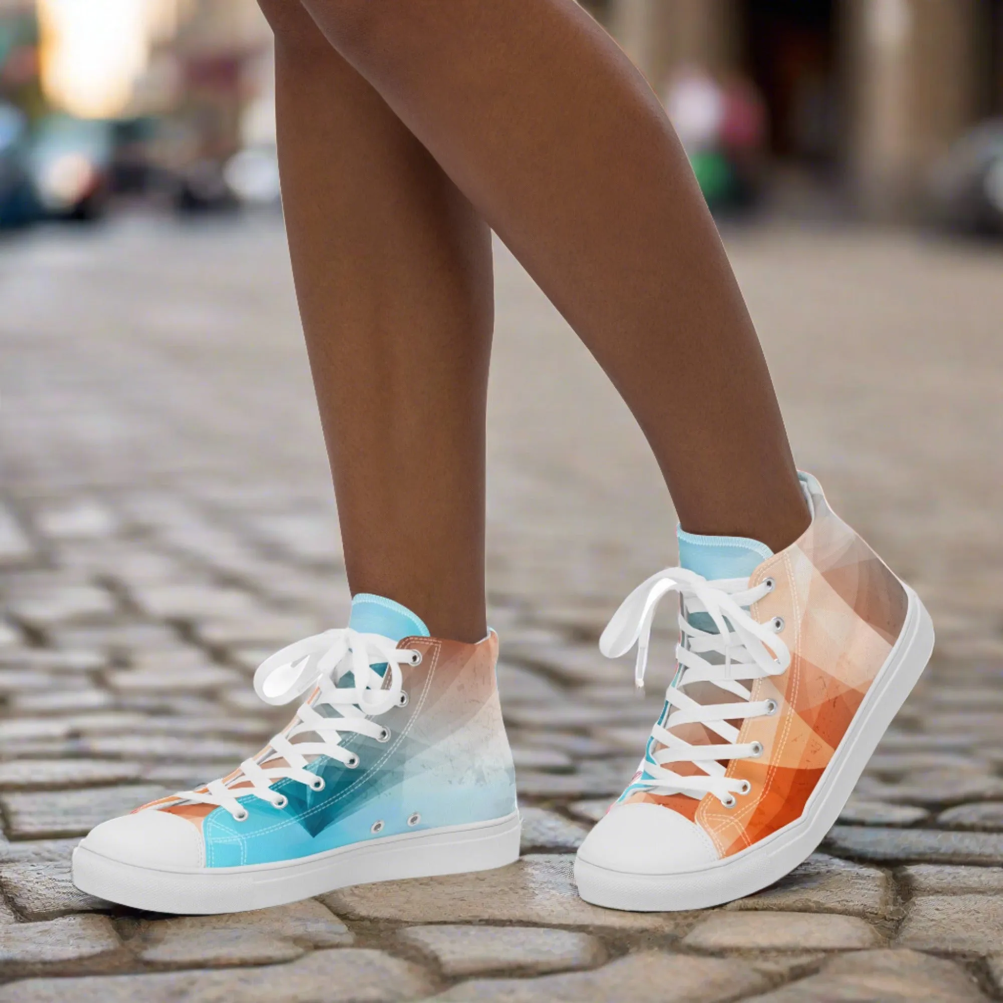 Cozy Peach Fuzz & Pretty Blue Women's High Tops Sneakers for Everyday Wear