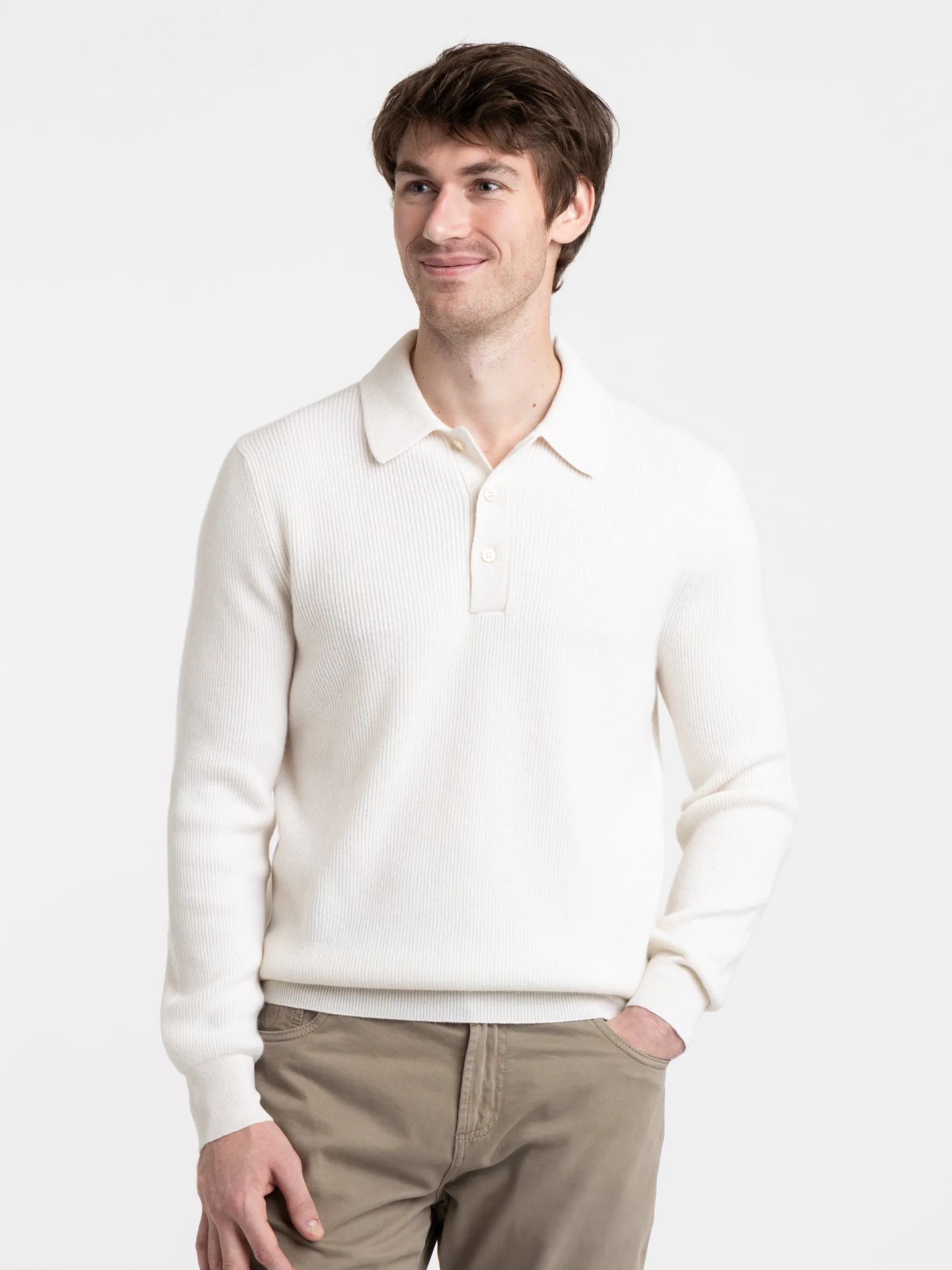 Cream White Cashmere Polo Sweater