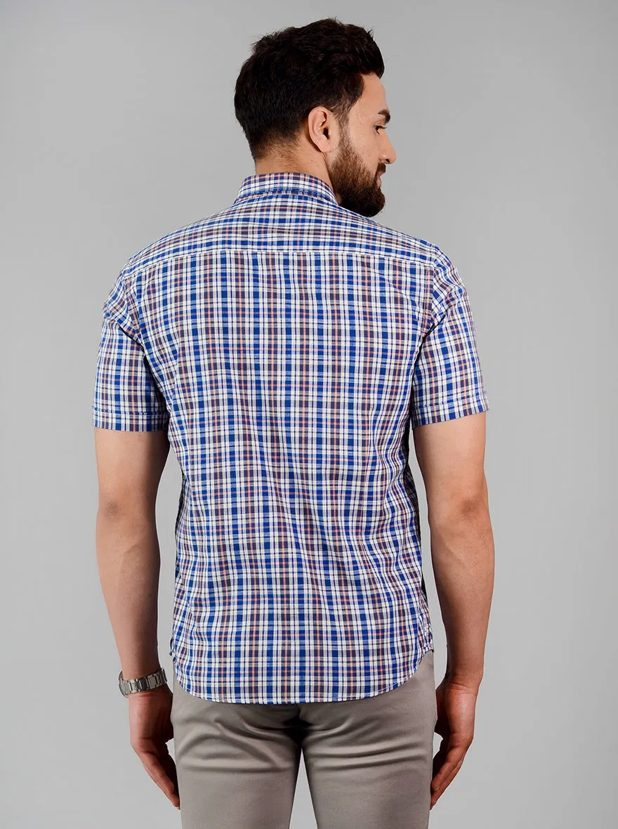 Dark Blue Checked Slim Fit Casual Shirt | Greenfibre