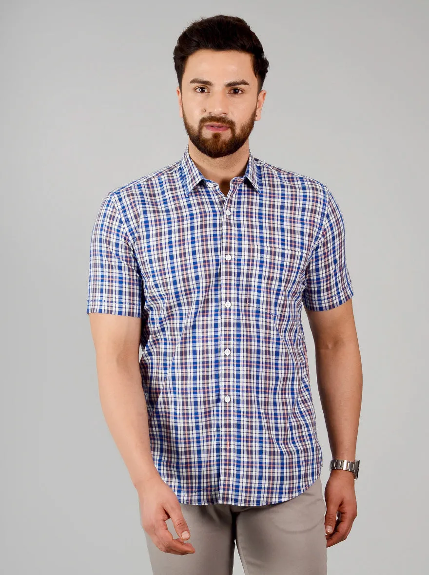 Dark Blue Checked Slim Fit Casual Shirt | Greenfibre