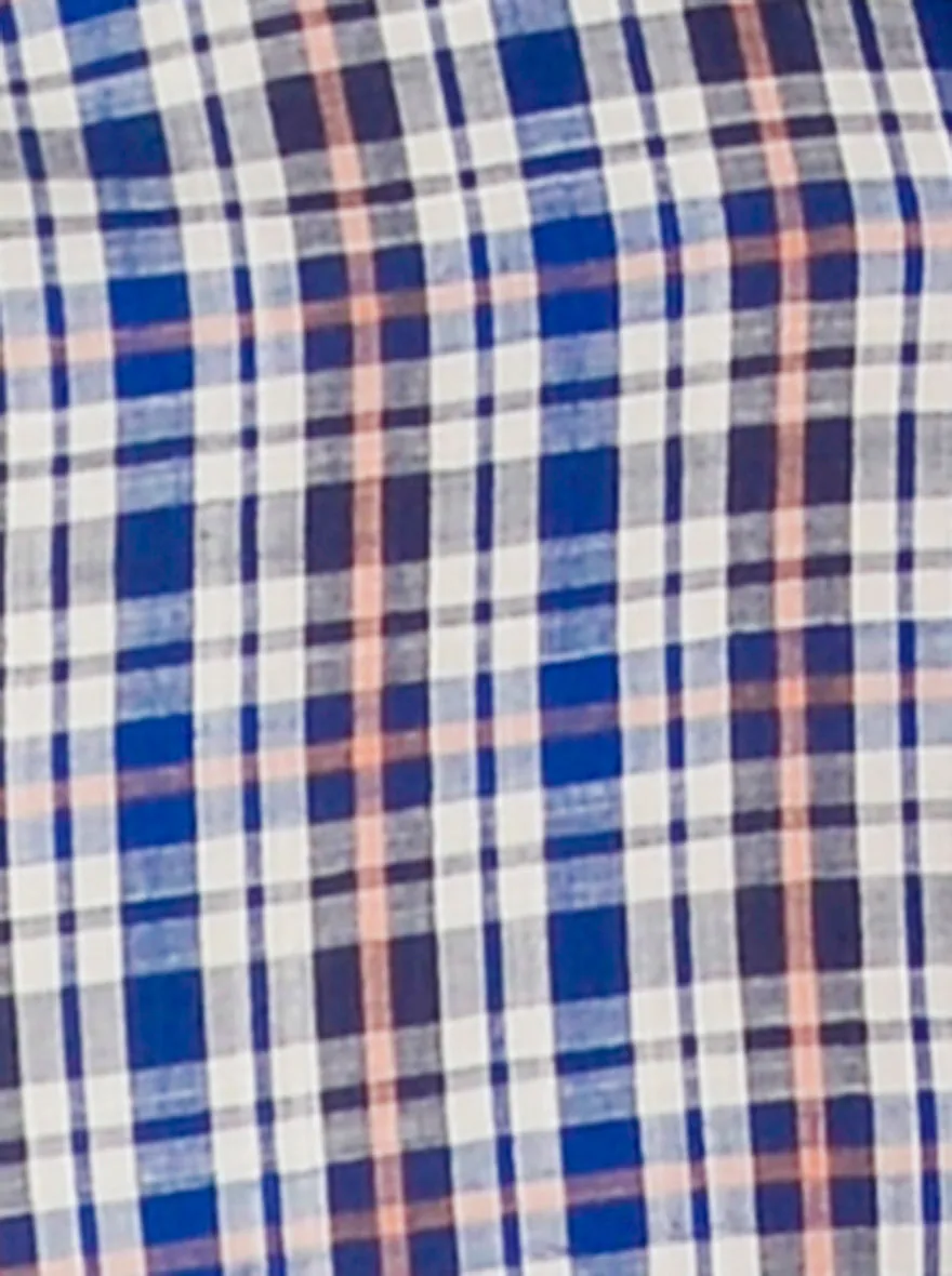 Dark Blue Checked Slim Fit Casual Shirt | Greenfibre