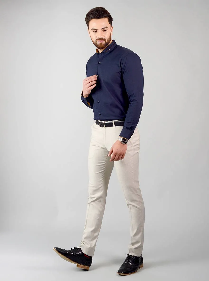 Deep Blue Self Design Slim Fit Party Wear Shirt | Greenfibre