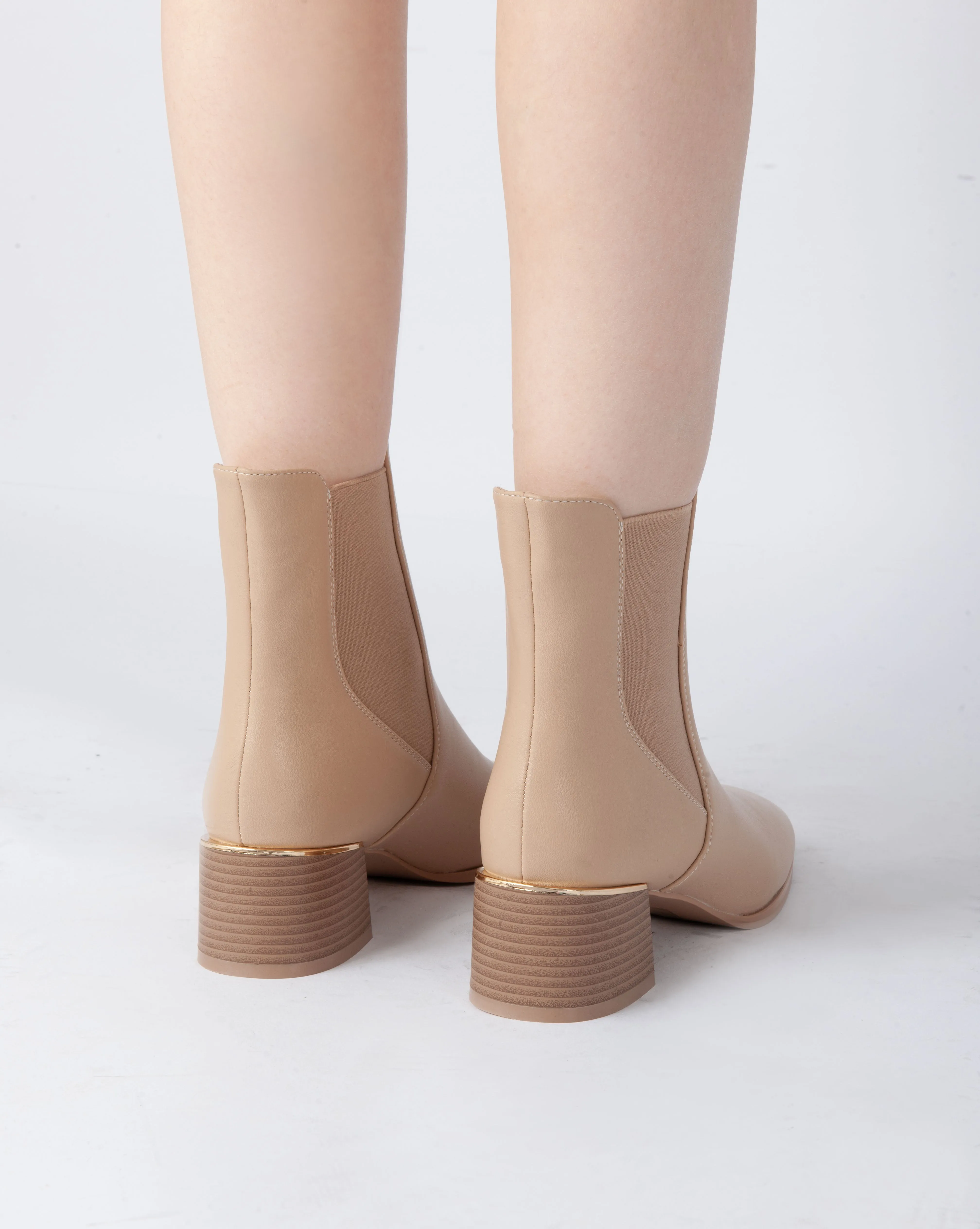 Elegant Block Heel Boots - Beige