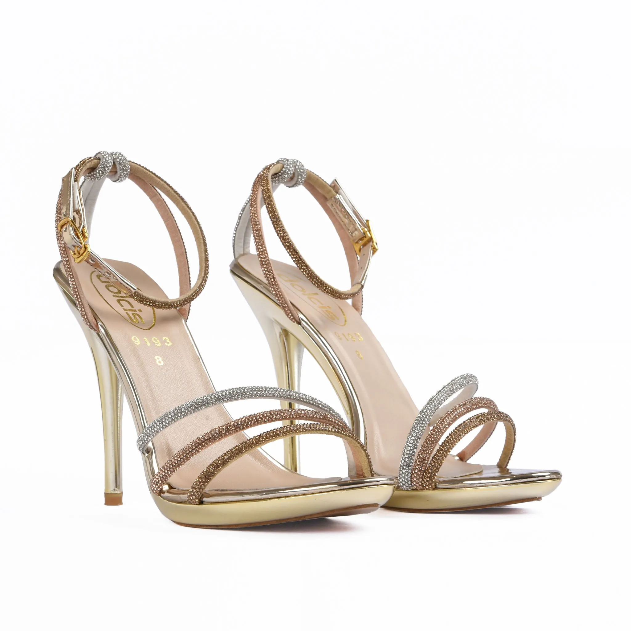 Elegant Gold Strappy High Heels with Ankle Strap | 240D-XT Dolcis