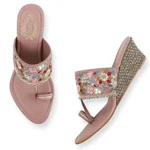 Elegant Peach PU Sandals For Women