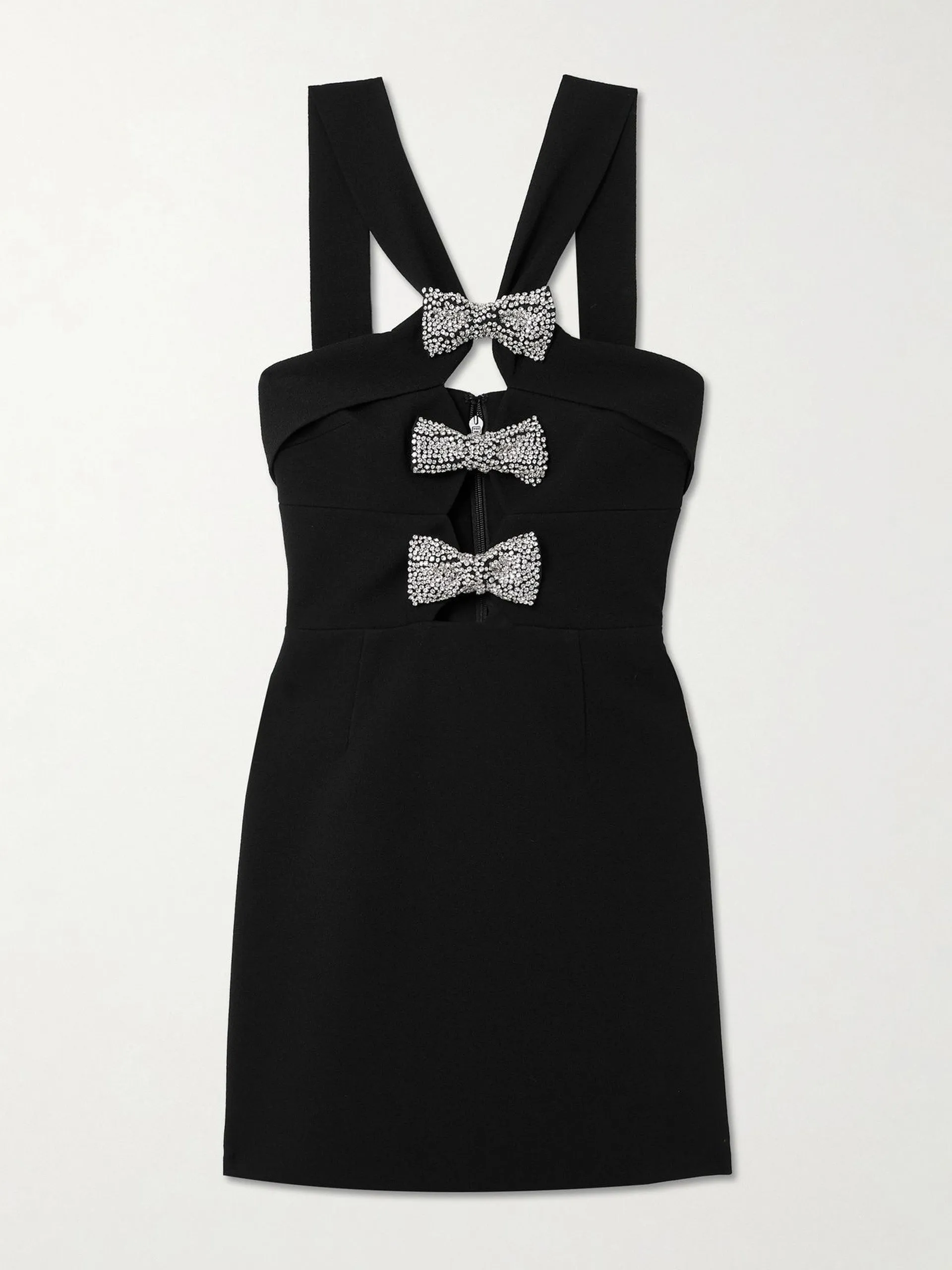 Eliana cutout bow and crystal-embellished stretch-cady mini dress