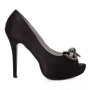 ELSA Peep Toe High Heel Satin Court Shoe With A Diamante Bow