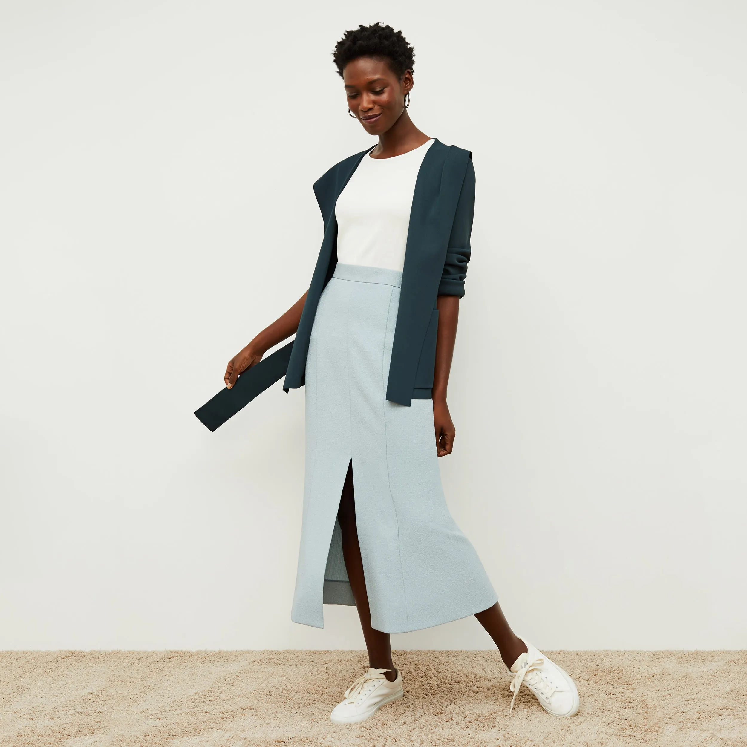 Eva Skirt - Textured Suiting :: Powder Blue