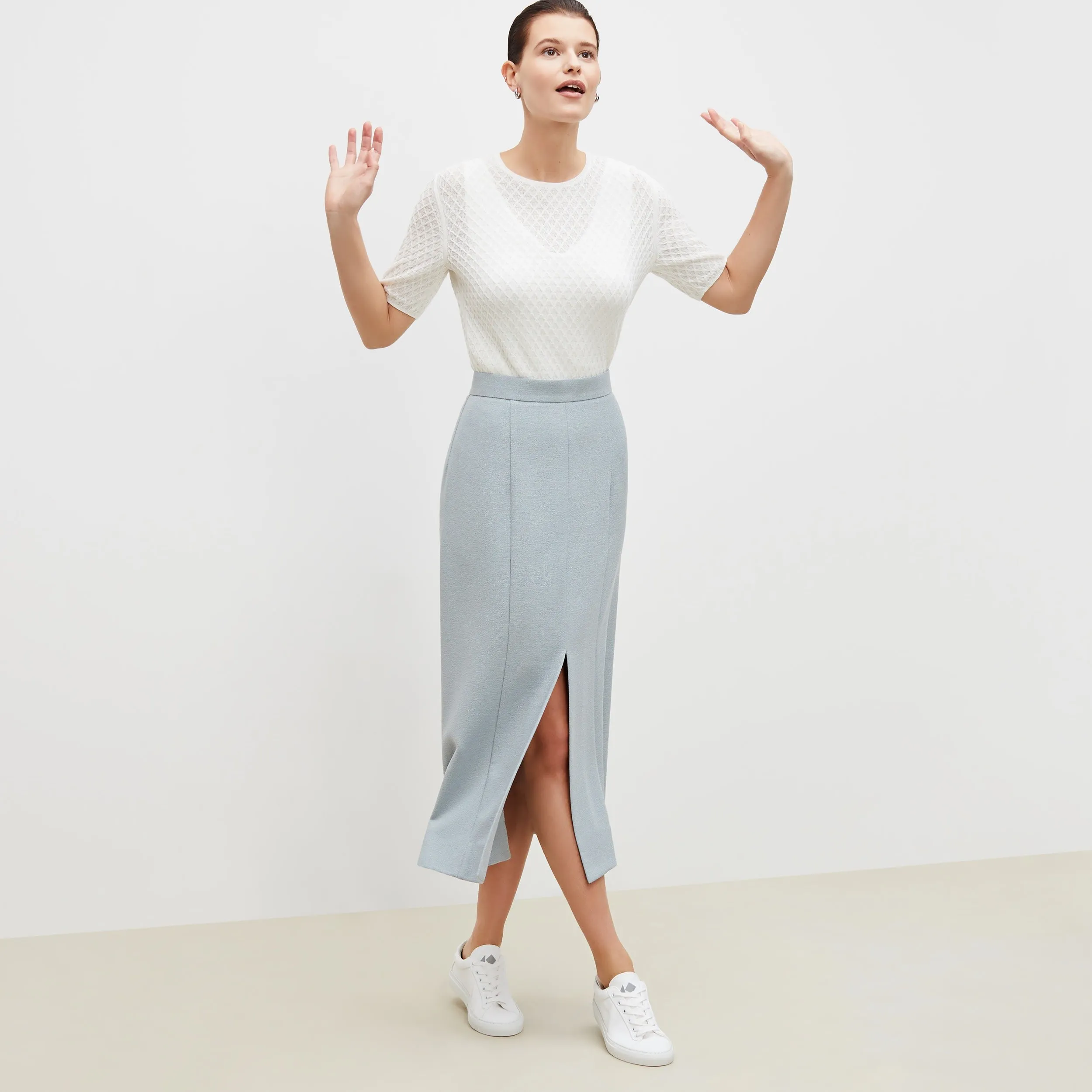 Eva Skirt - Textured Suiting :: Powder Blue