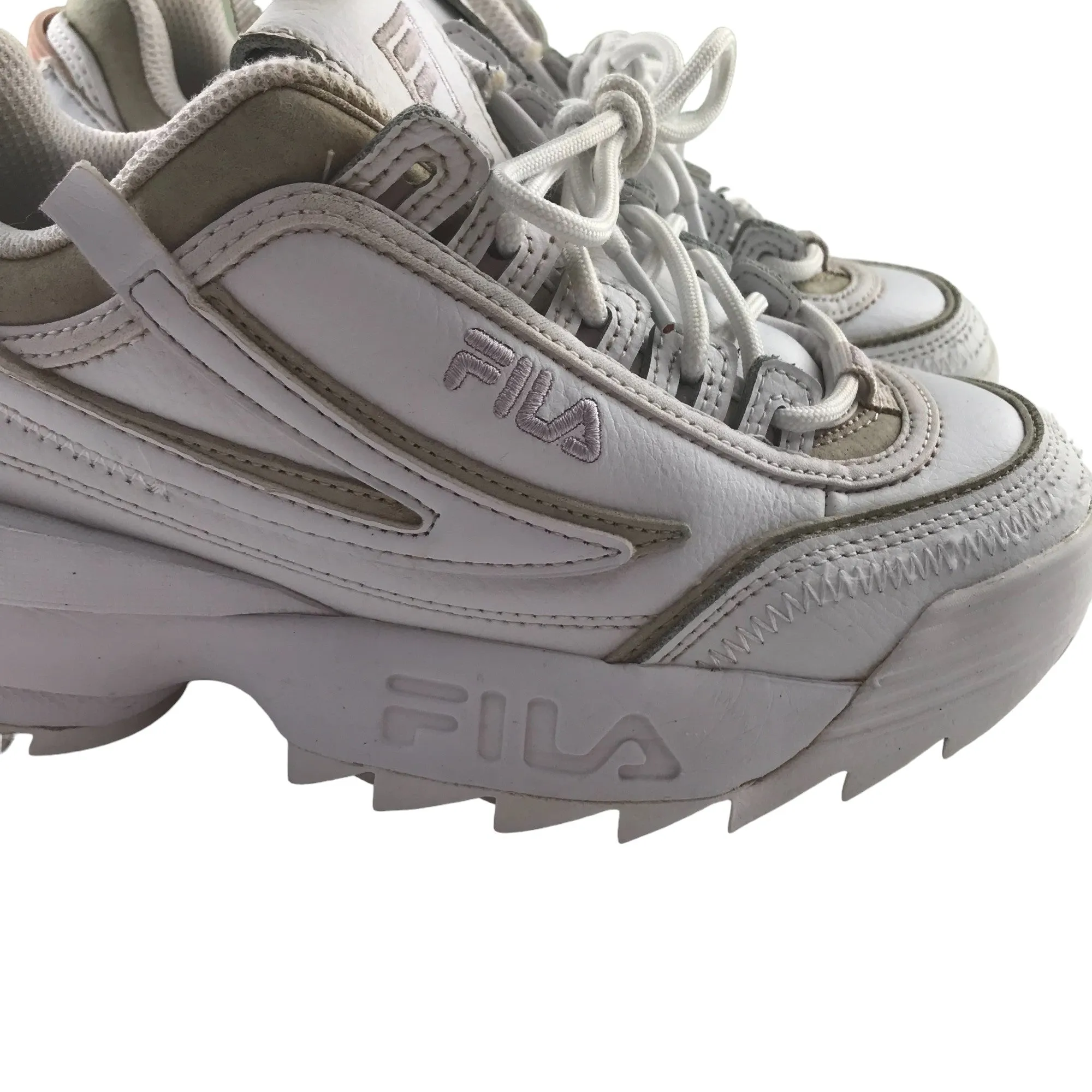 Fila Disruptor trainer shoe size 5 white and beige with laces