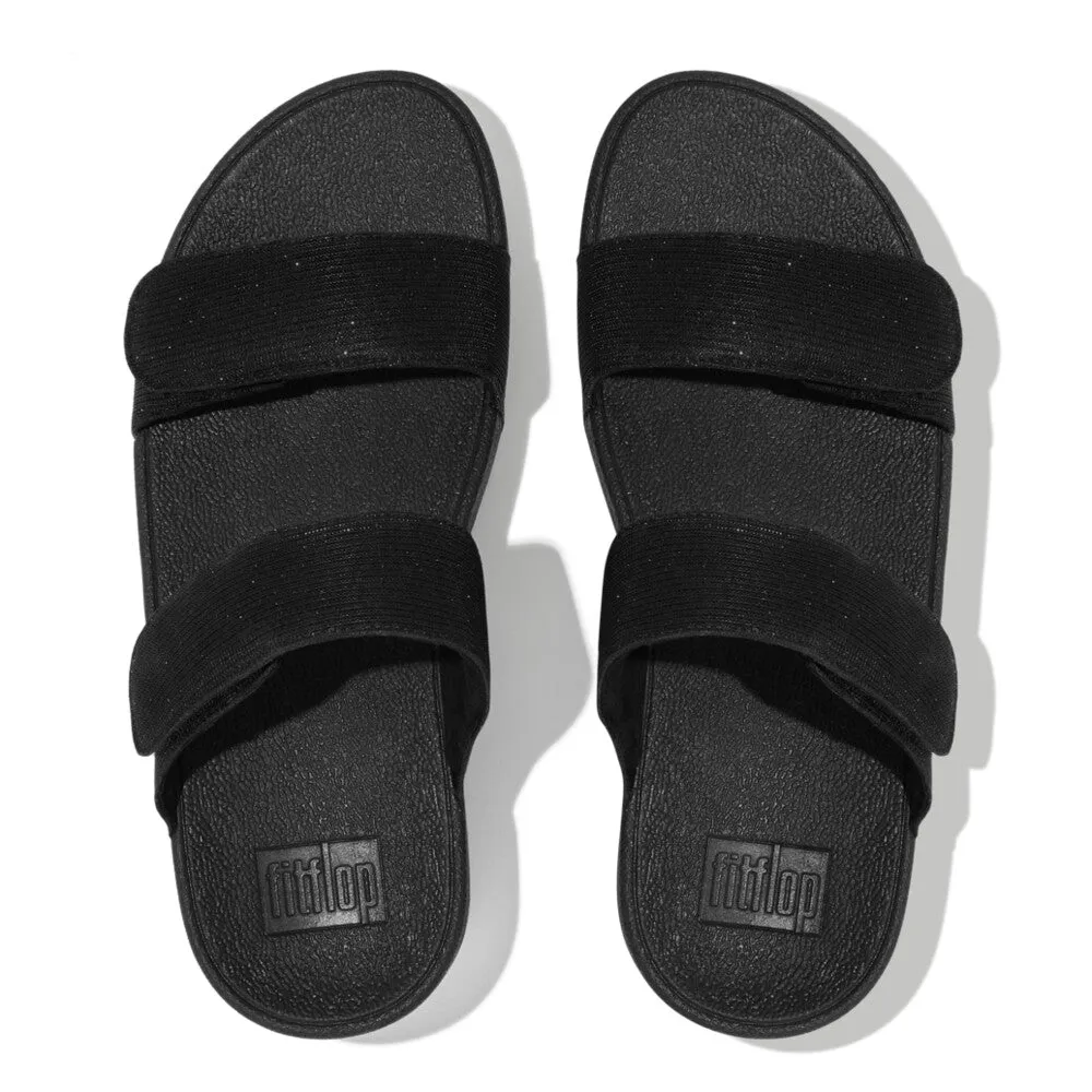 FitFlop Lulu Adjustable Shimmerlux Slides Black