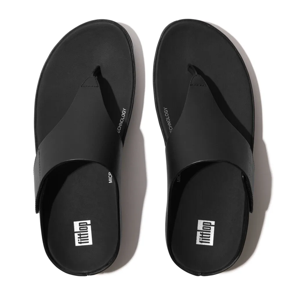 FitFlop Shuv Adjustable Leather Toe Post Black