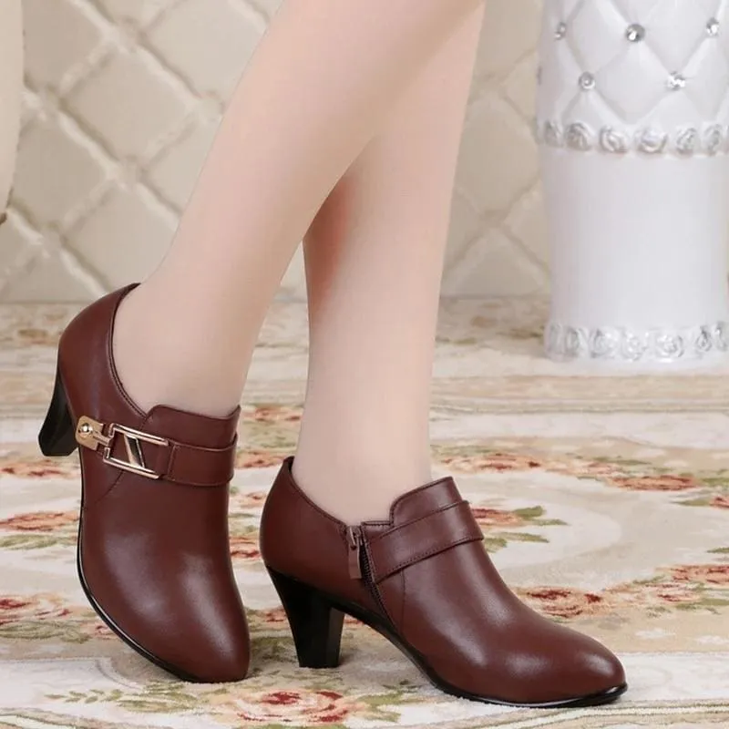 Genuine Leather Elegant Spike Heels Business Dress Fashion Women Shoes