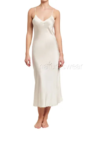 Ginia 100% Silk Nightgown with V Neck In Creme 9617