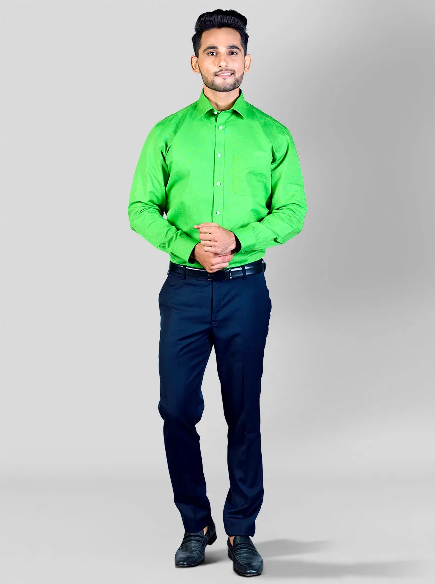 Green Self Textured Regular Fit Formal Shirt | Greenfibre