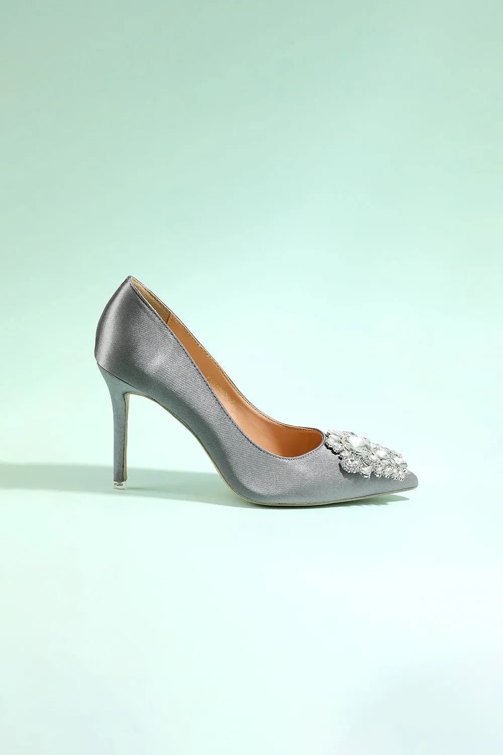 Grey Rhinestone Party Shoes