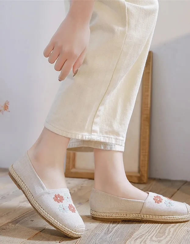 Handmade Linen-Embroidered Simple Flat Shoes