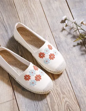 Handmade Linen-Embroidered Simple Flat Shoes