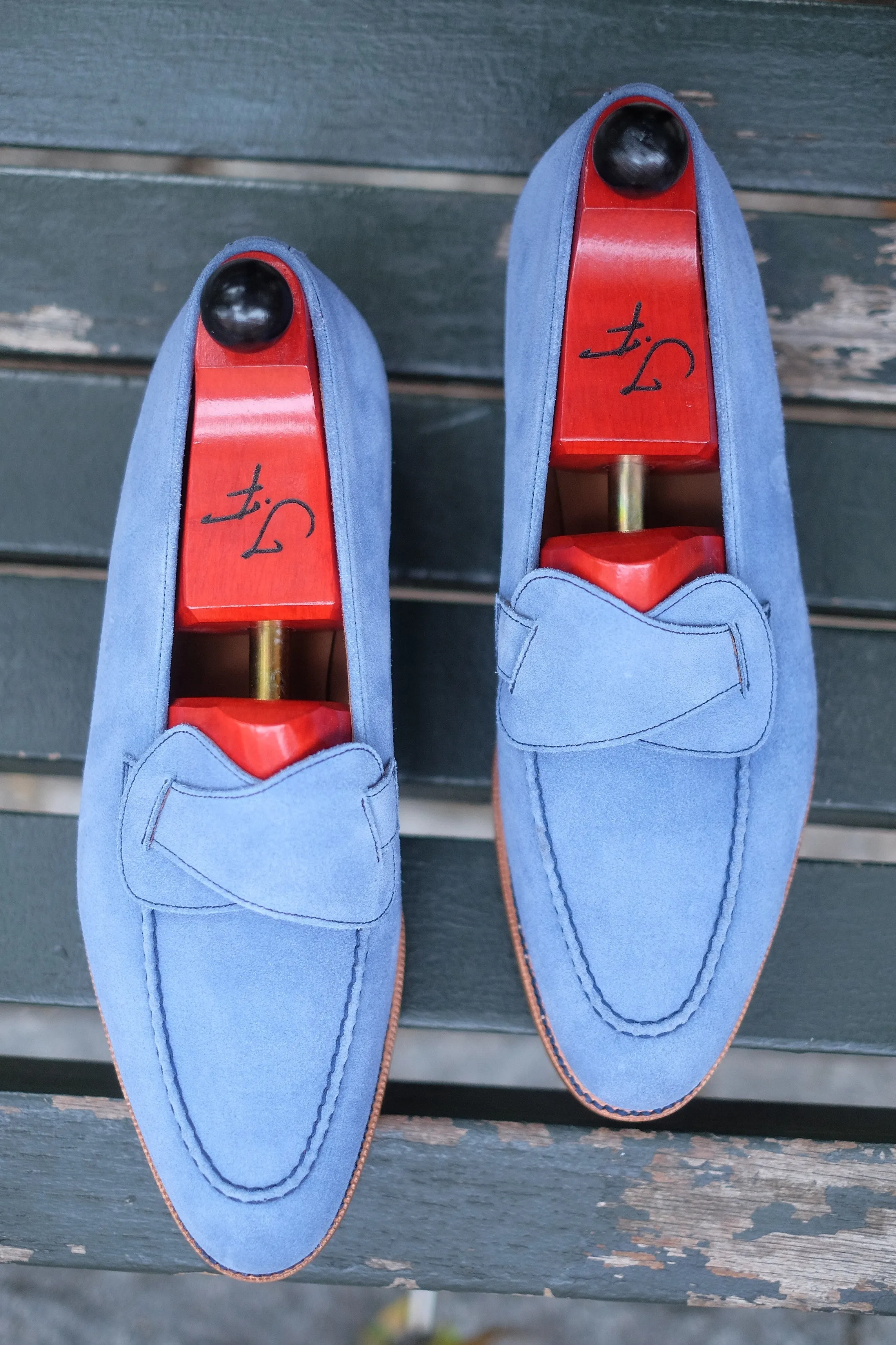 Hawthorne - MTO - Powder Blue Suede - Natural Edge Trim - TMG Last - Single Leather Sole