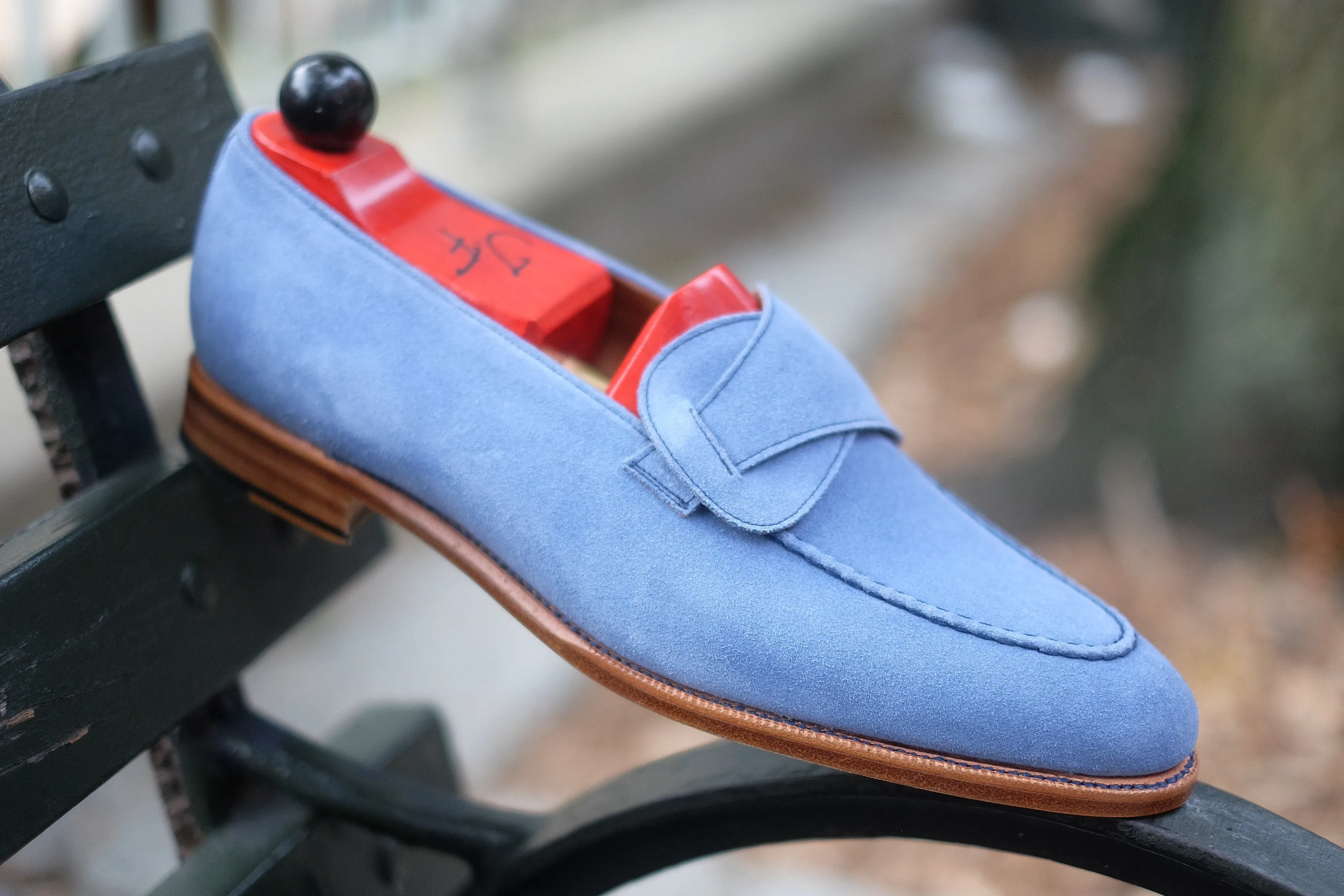 Hawthorne - MTO - Powder Blue Suede - Natural Edge Trim - TMG Last - Single Leather Sole