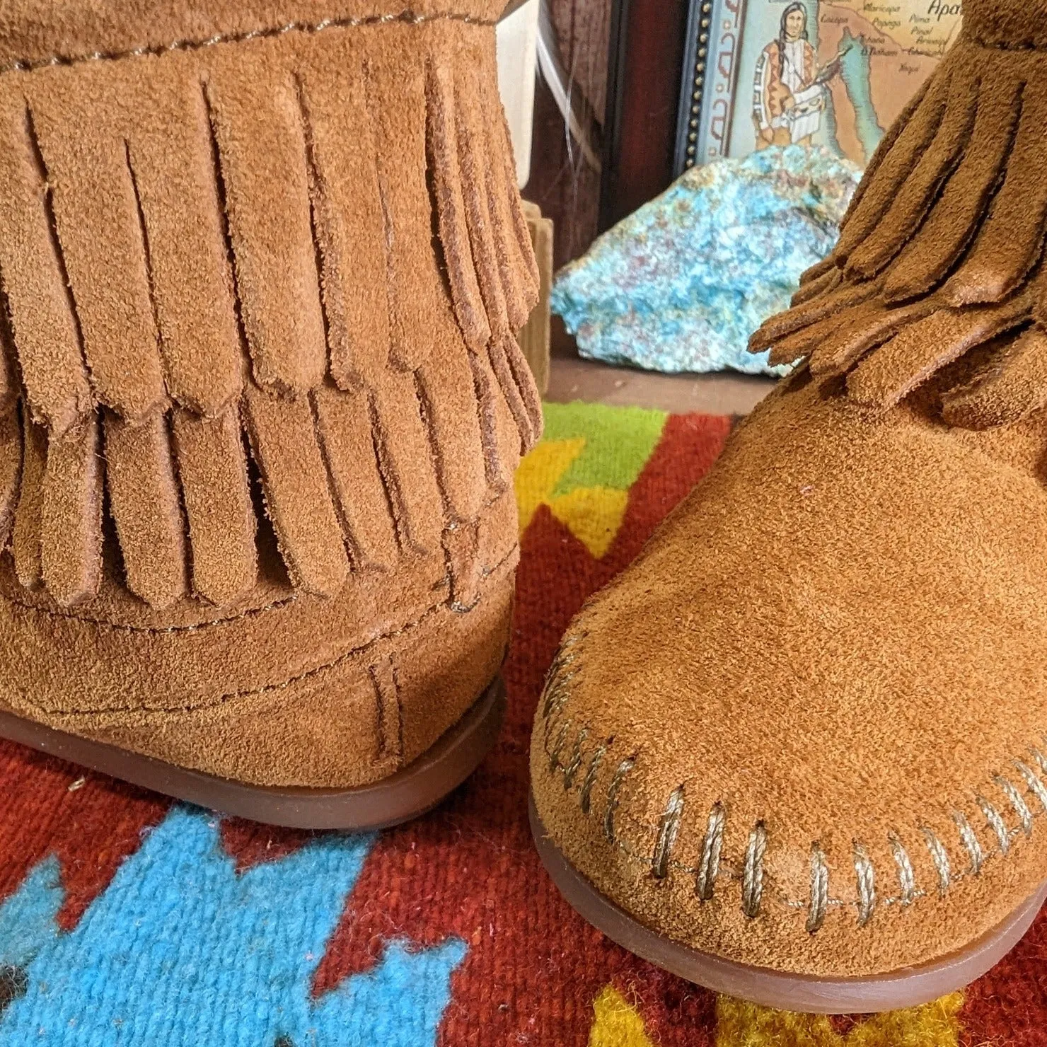 Infant & Kids' Moccasins with "Double Fringe" Side Zip Boot by Minnetonka