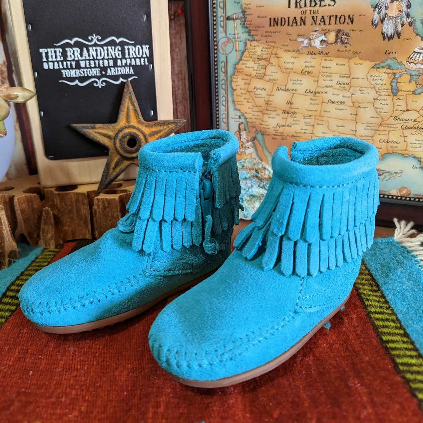 Infant & Kids' Moccasins with "Double Fringe" Side Zip Boot by Minnetonka