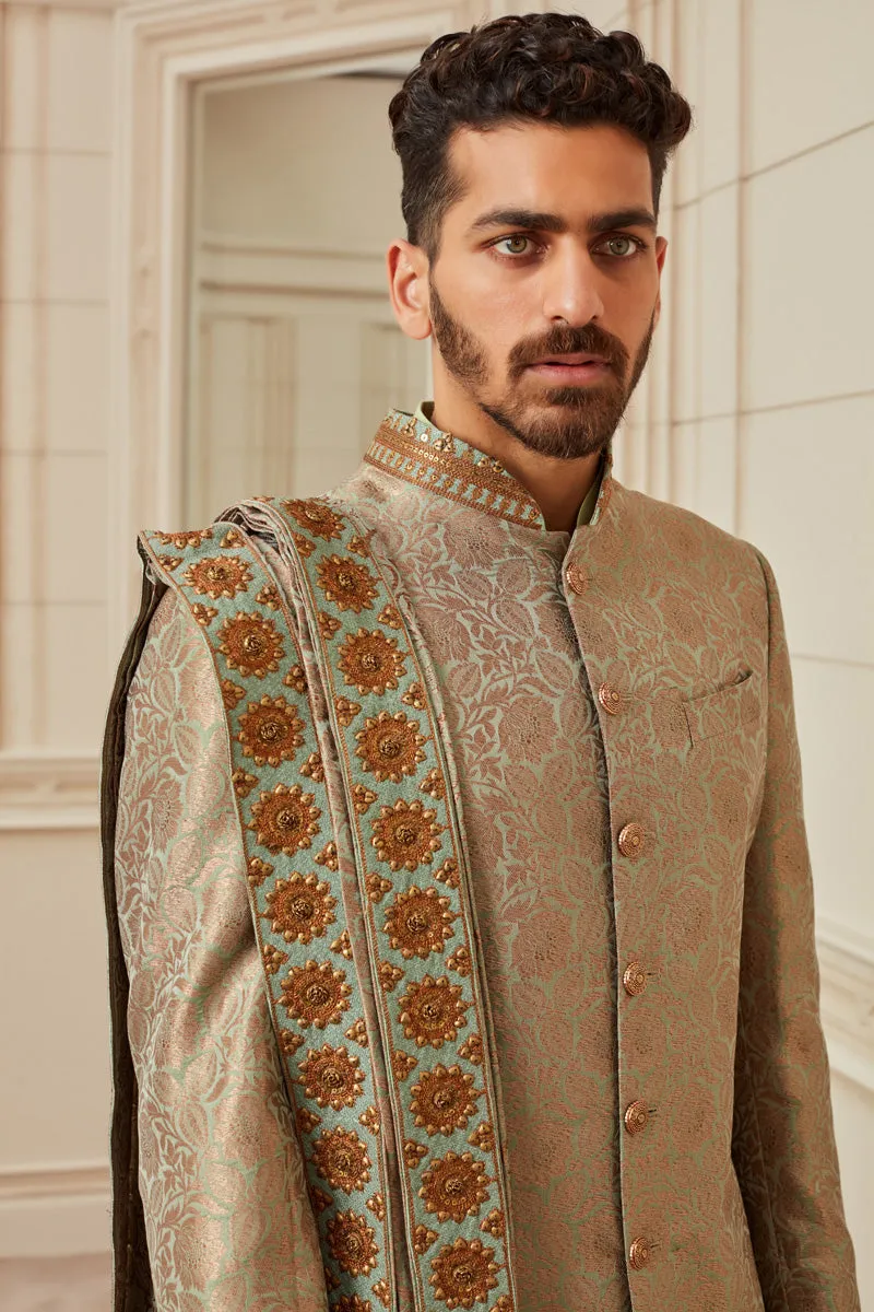 Jade Silk Brocade Sherwani