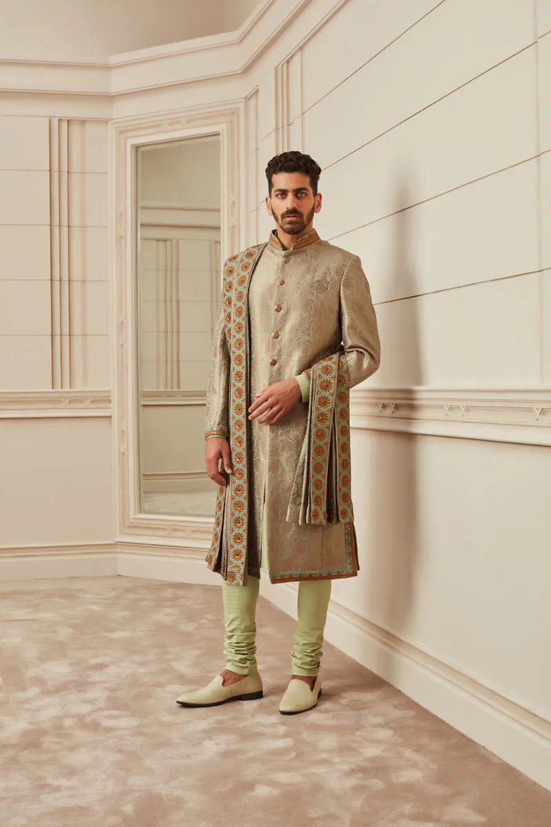 Jade Silk Brocade Sherwani