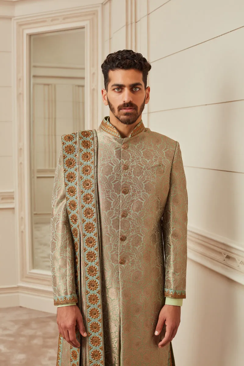 Jade Silk Brocade Sherwani