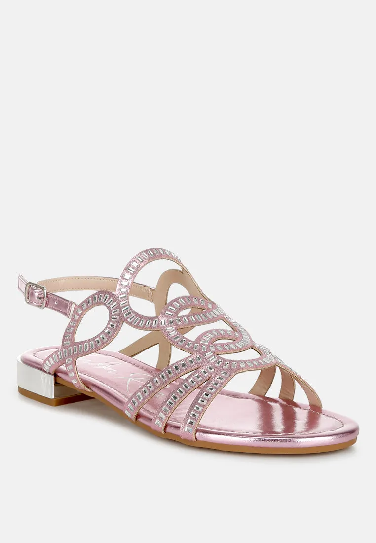 Jisters Cut Out Detail Rhinestone Flat Sandals