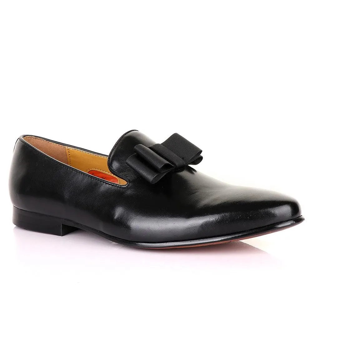 John Mendson Black Leather With Bow Loafers